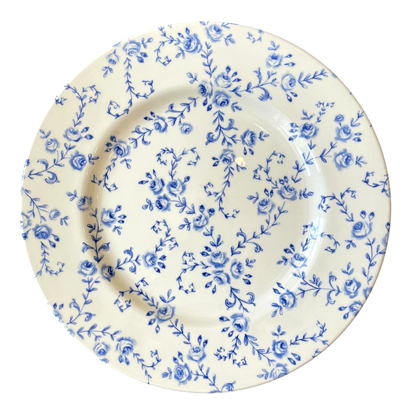 Royal Stafford Blue Rose Floral Porcelain Dinner Plates 11in Set of 4 Shabby NEW - Picture 1 of 6